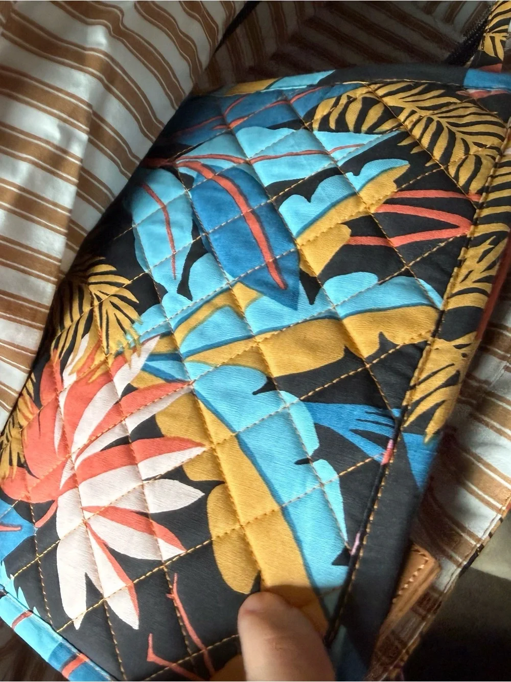 Quilted Tropical Print Tote Bag - Multi-Color
